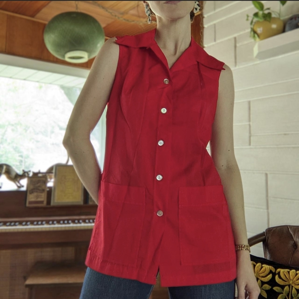 Vintage 60s Red Sleeveless Blouse